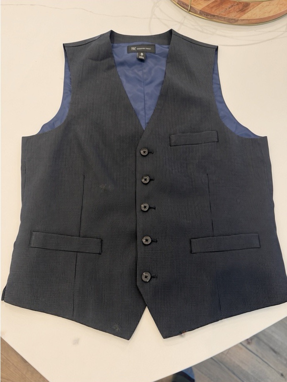 Signature Men's Navy Textured Vest with Blue Lining